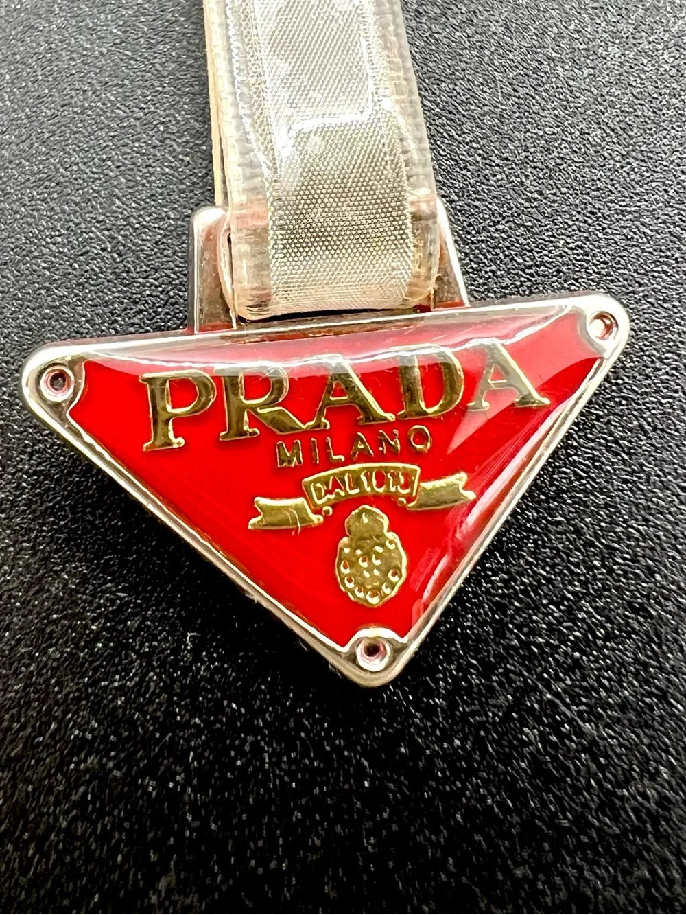 Authentic Prada Vintage Y2K Red Triangle Logo Clear Phone Strap / Bag Charm